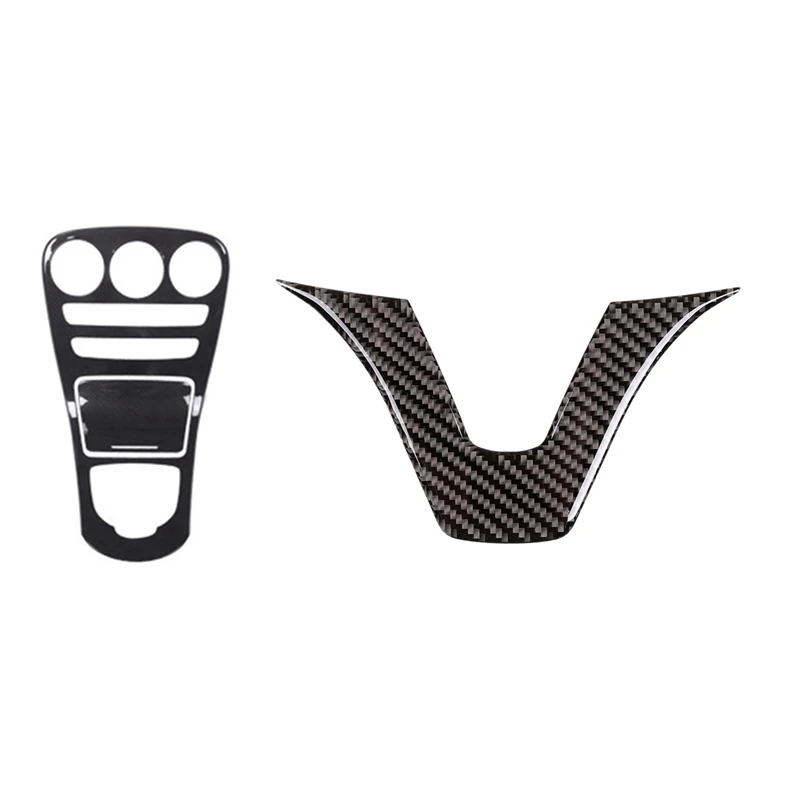 1 Pcs Carbon Fiber Interior Sticker, Steering Wheel Emblem Sticker & 1 Set Car Center Console Panel Decoration