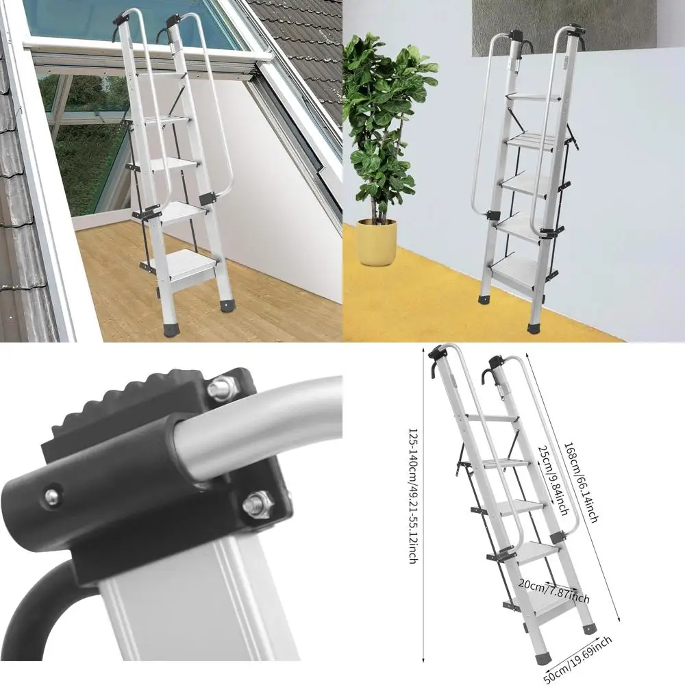 접이식 5단 이층 침대 사다리, 미끄럼 방지 매트, 조절 가능한 손잡이, 캐러밴 및 RV용 넓은 발판 포함
