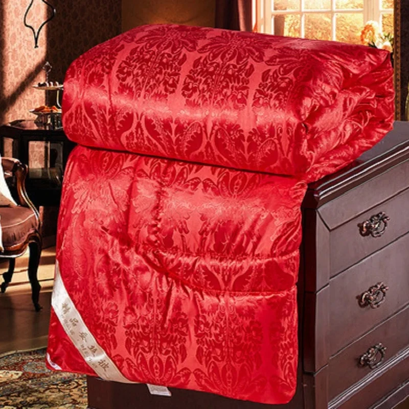 

100% Natural Silk Blanket Jacquard Duvets Thickening Four Seasons Comforters Cotton Cover King Queen Twin Full Size Quilt