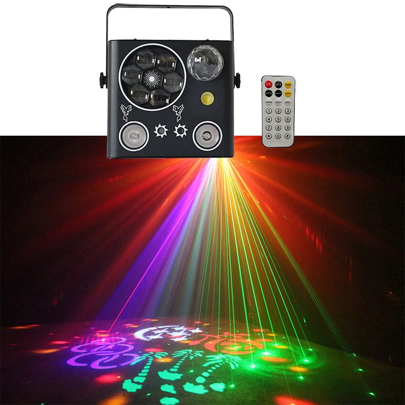 Party Light Remote 5 IN 1 Stage Effect Light Led Magic Ball RGB Color Gobo Piictures White Flash RG Laser Fog Disco Holiday