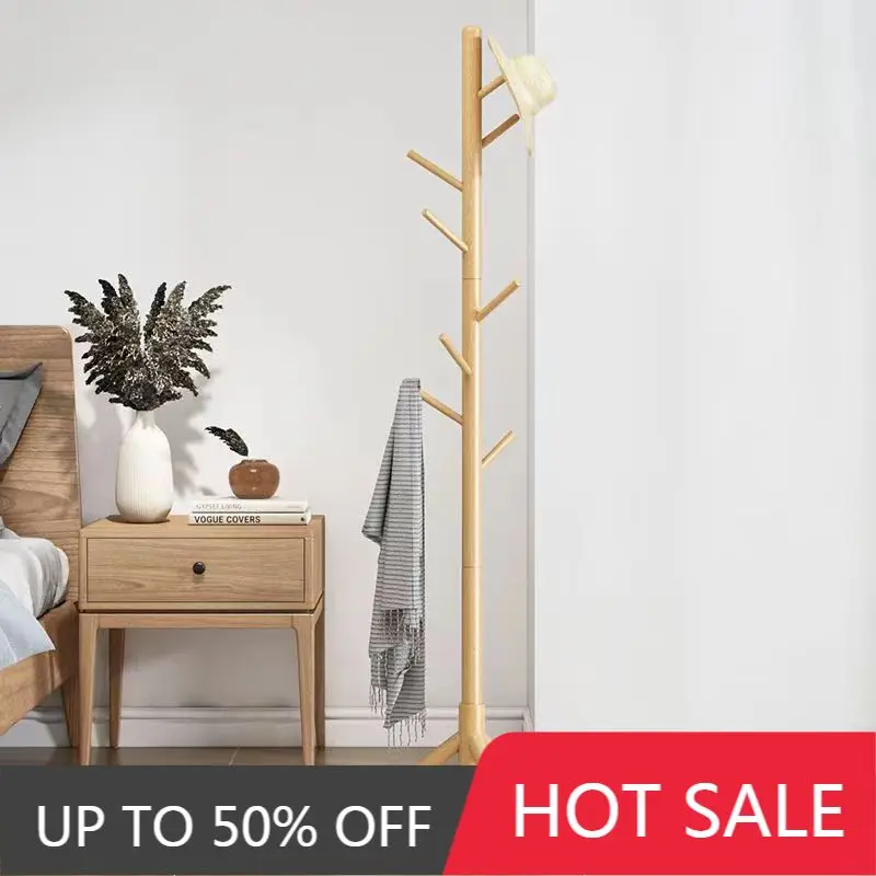 Solid Wood Coat Rack Floor Corner Space Saving Clothes Racks Multifunctional Hall Entrance Clothes Hanger Home Living Room Shelf