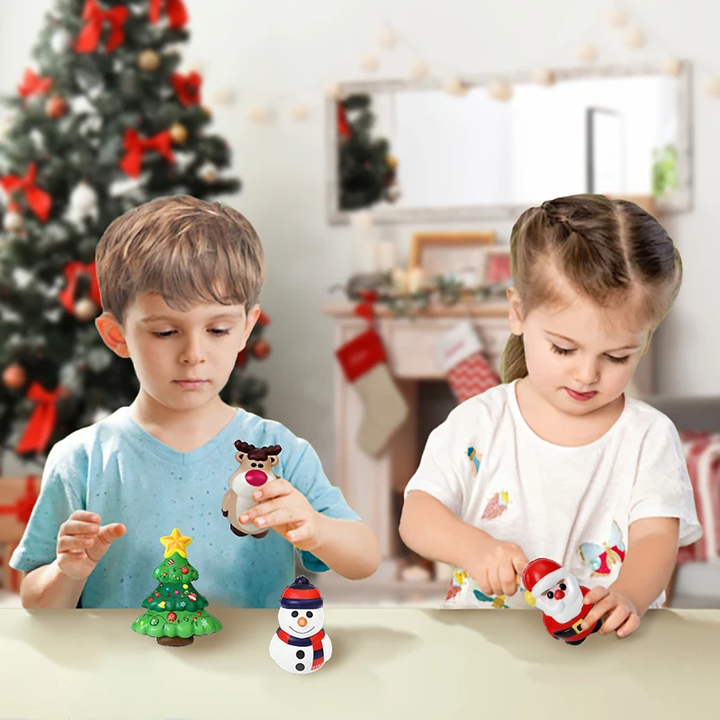 4/1pcs Christmas Anti Stress Reliever Toy Santa Claus Xmas Tree Squeeze Bounce Toy Kids New Year Gift 2024 Christmas Party Decor