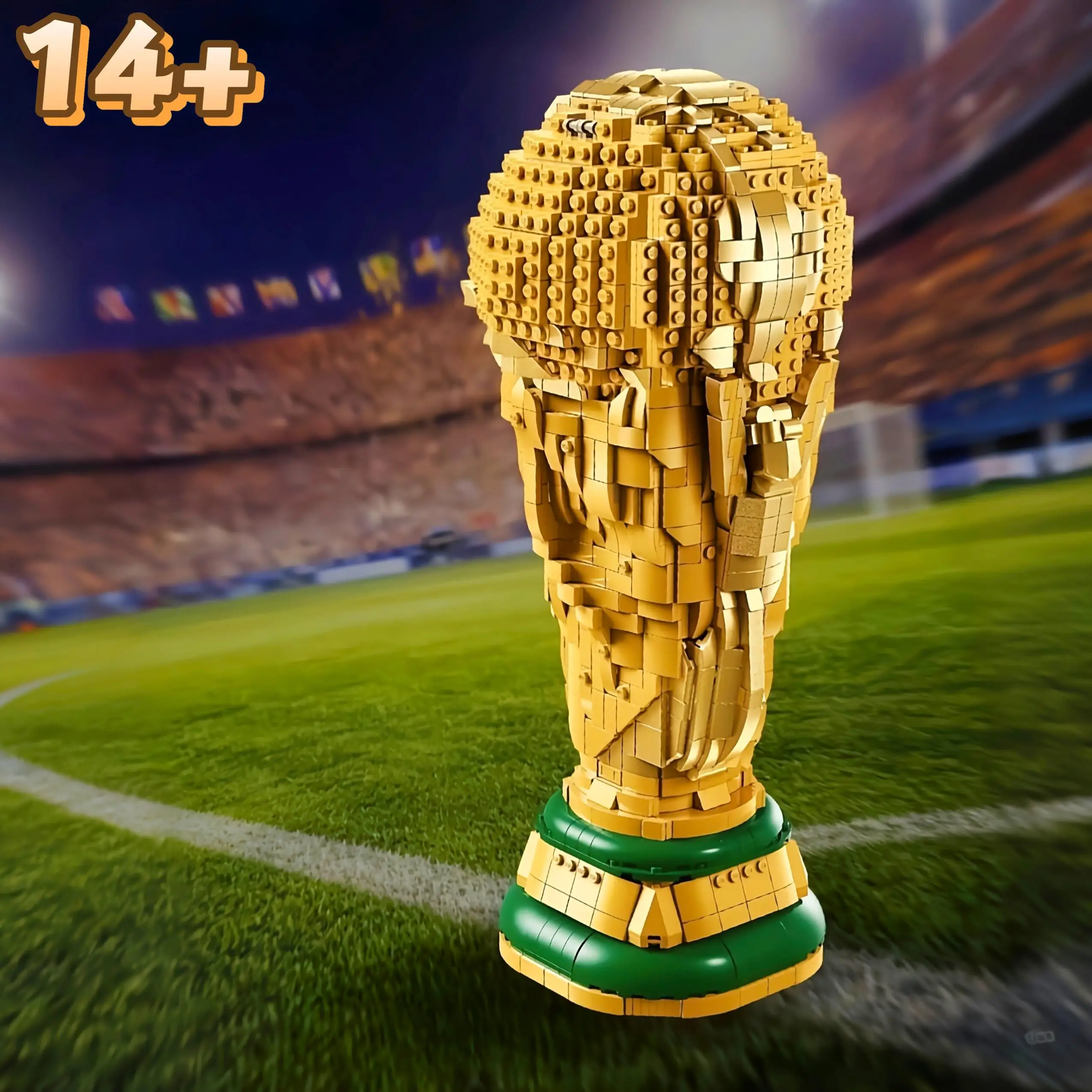 Nouveau Trophée de Champion de Football Doré 2842 pièces, Réplique de Coupe Souvenir 43020, Blocs de Construction Décoratifs pour Bureau, Jouet Cadeau d'Anniversaire