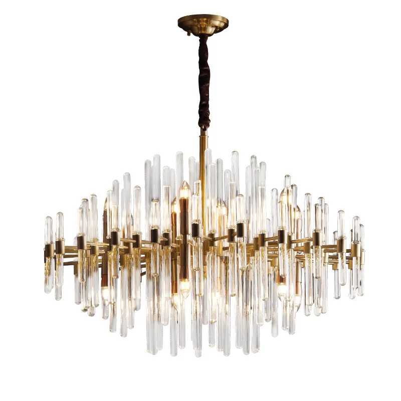 

Living room chandelier light luxury post-modern creative art family brass crystal lamp