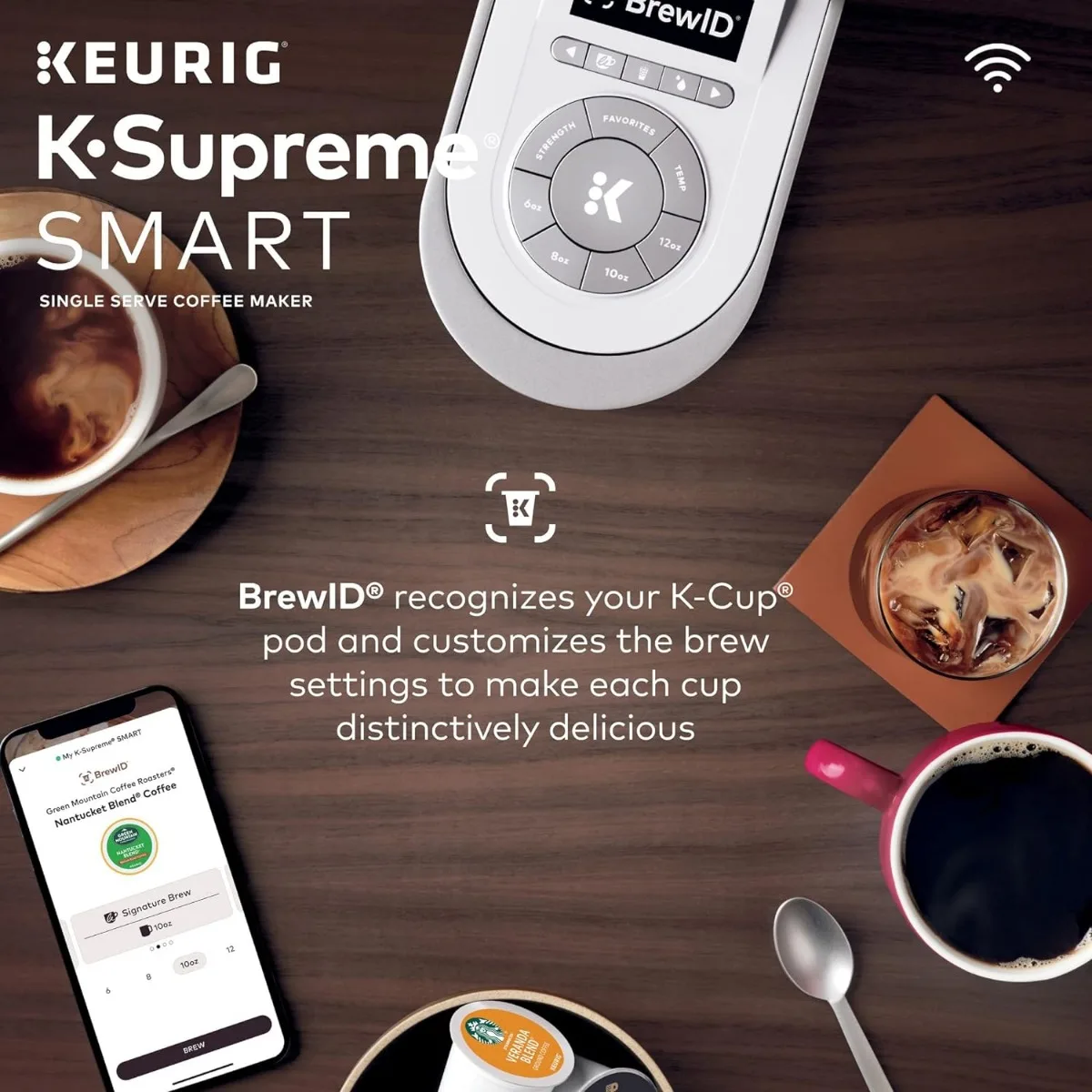 صانعة القهوة الذكية Keurig K-Supreme ، المشروبات البيضاء ، تكنولوجيا التدفق المتعدد ، أحجام أكواب 6-12 أونصة