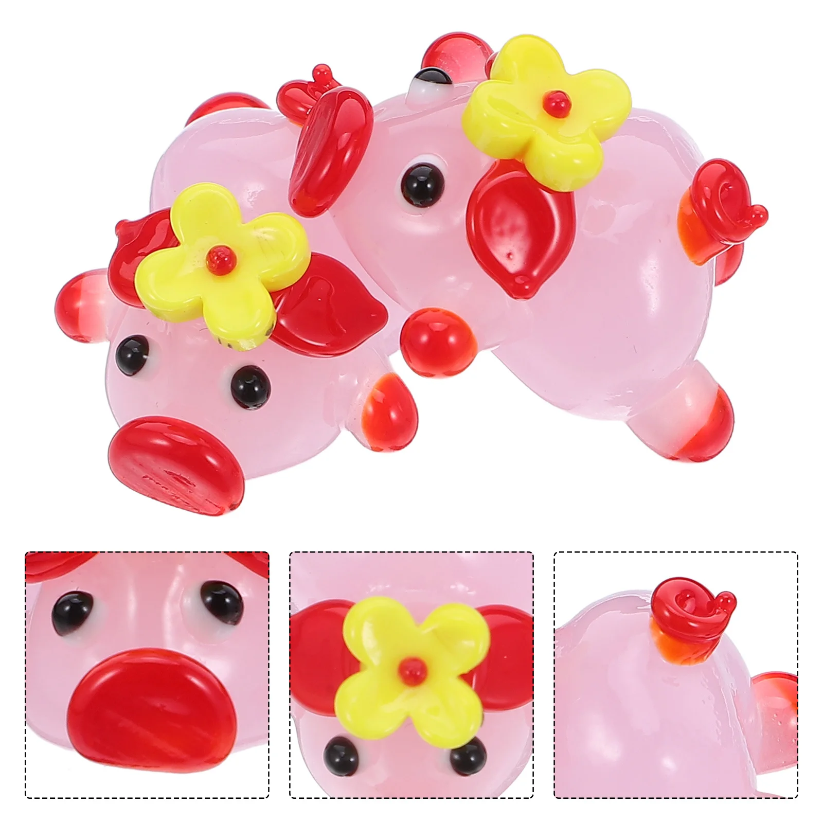 

2Pcs Mini Glass Pig Sculpture Cartoon Style Animal Statue Hand Blown Desktop Ornament Farm Animal Decoration Home Office