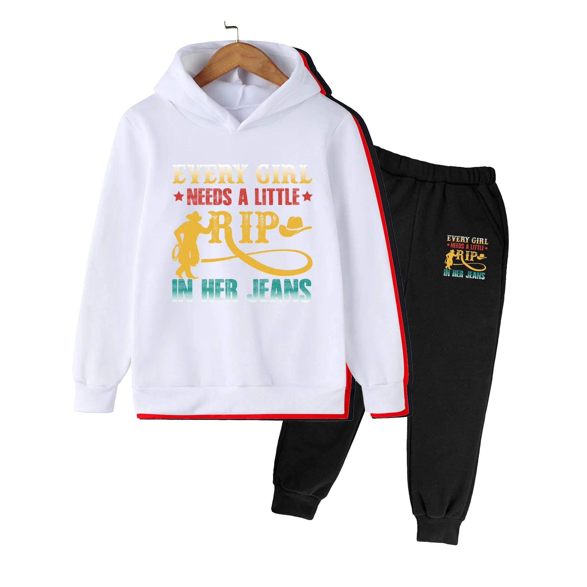 Kids Cowboy Print Hoodie & Jogger Set, Western Style Tracksuit for Boys Girls Daily Wear Outdoor