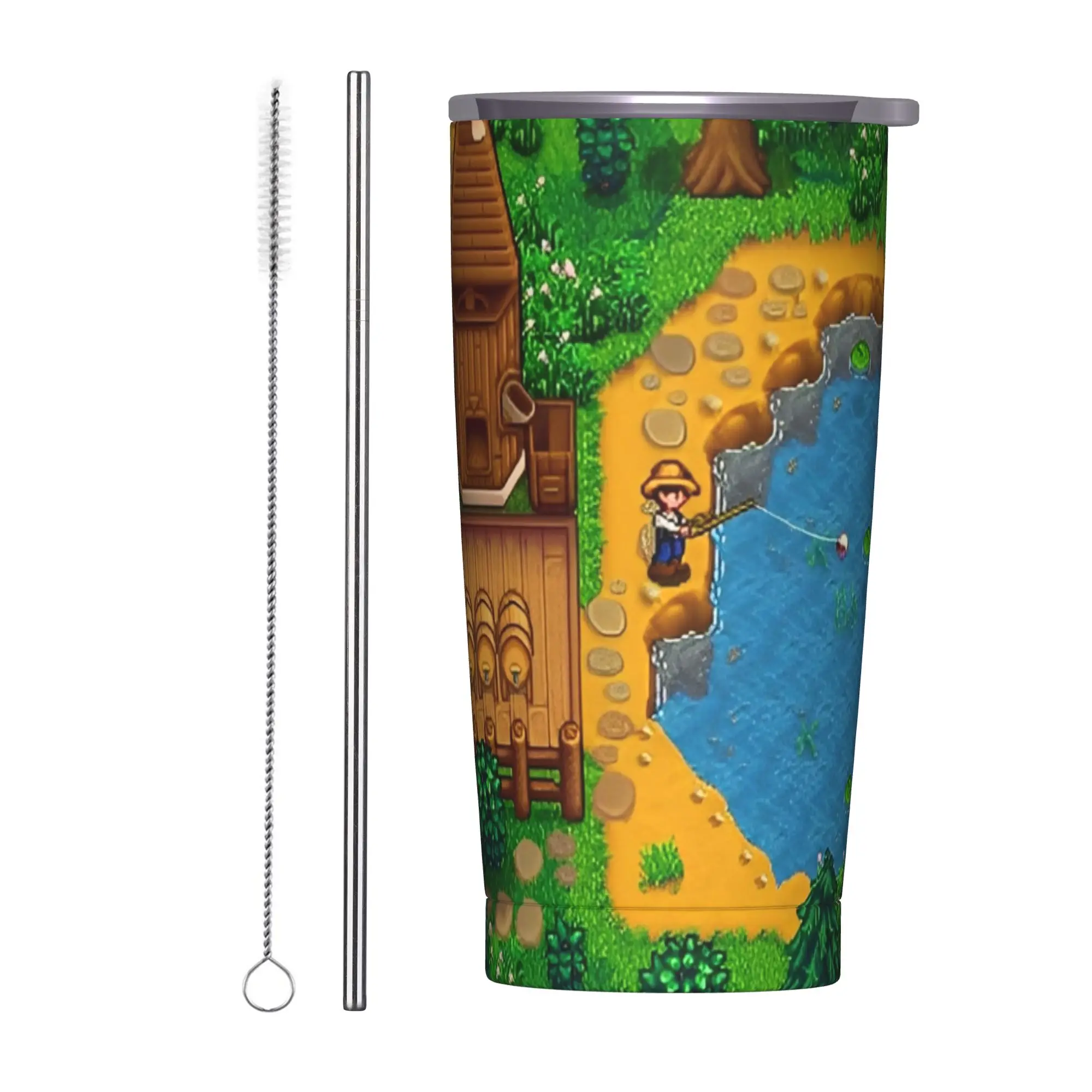 

Stardew Valley Map Spring, 20 унций, вакуумный изоляционный стакан, кружка для фермерских игр, водонепроницаемая чашка с соломенной крышкой, термоофис