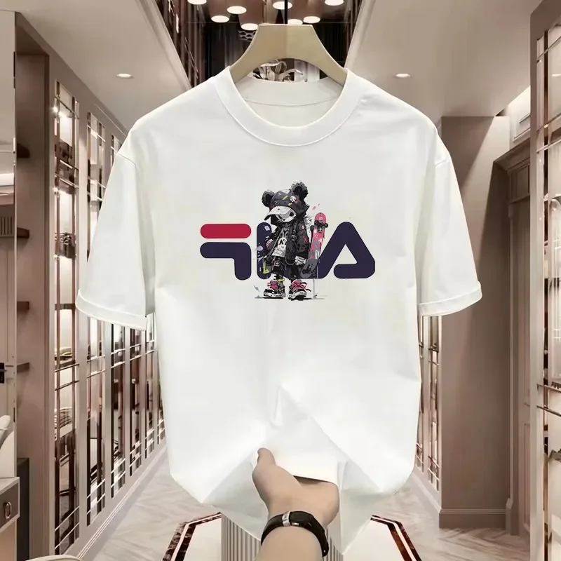 Camiseta de manga corta de verano 100% algodón para hombre de talla grande, cuello redondo, versátil y de moda para niños, pantalón corto informal de manga