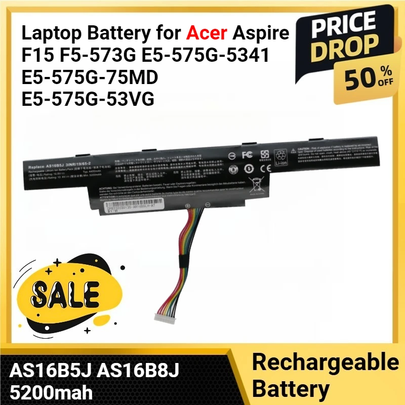 

Новый аккумулятор для ноутбука AS16B5J AS16B8J 5200 мАч для Acer Aspire F15 F5-573G E5-575G-5341 E5-575G-75MD E5-575G-53VG