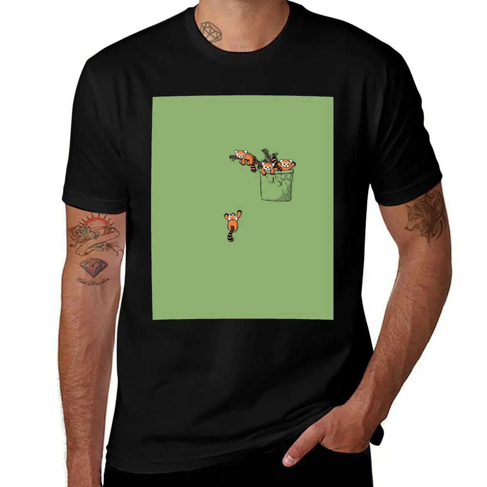 Pocket Red Panda Bears T-Shirt Retro Graphic Print T-Shirt