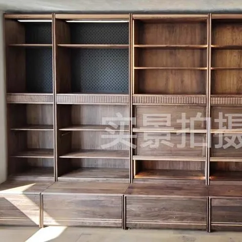 Black walnut solid wood bookshelf combination cabinet, cherry wood star full wall card holder bookcase integrated whole wall