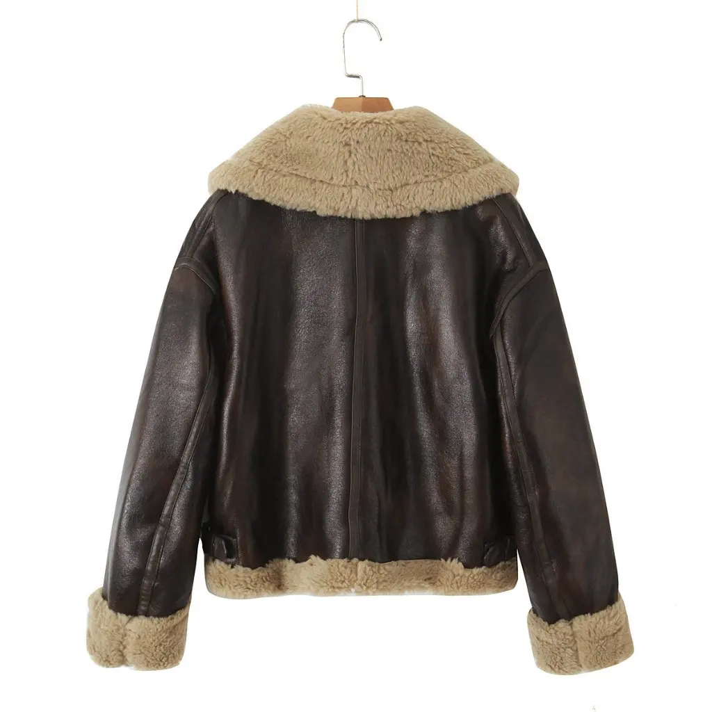 

Winter Wear Women's Thickened Fur Leather Jacket European American Style Washable Foil Collar Outerwear for Ladies