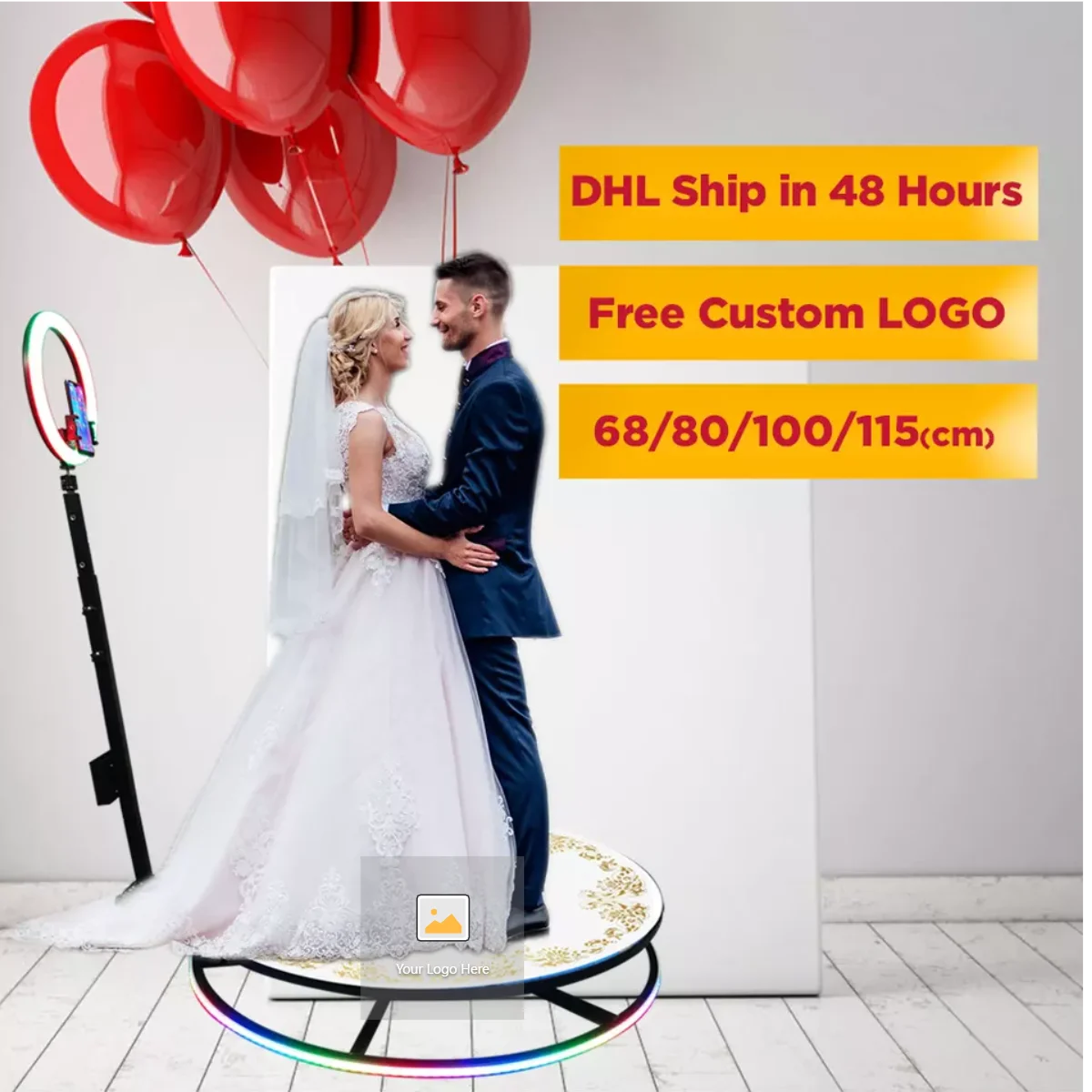 Dropship Free Factory Ship 360 Degree Selfie Spin Photobooth with Ring Light 68cm 360 Photo Booth Stand Case for Party Wedding