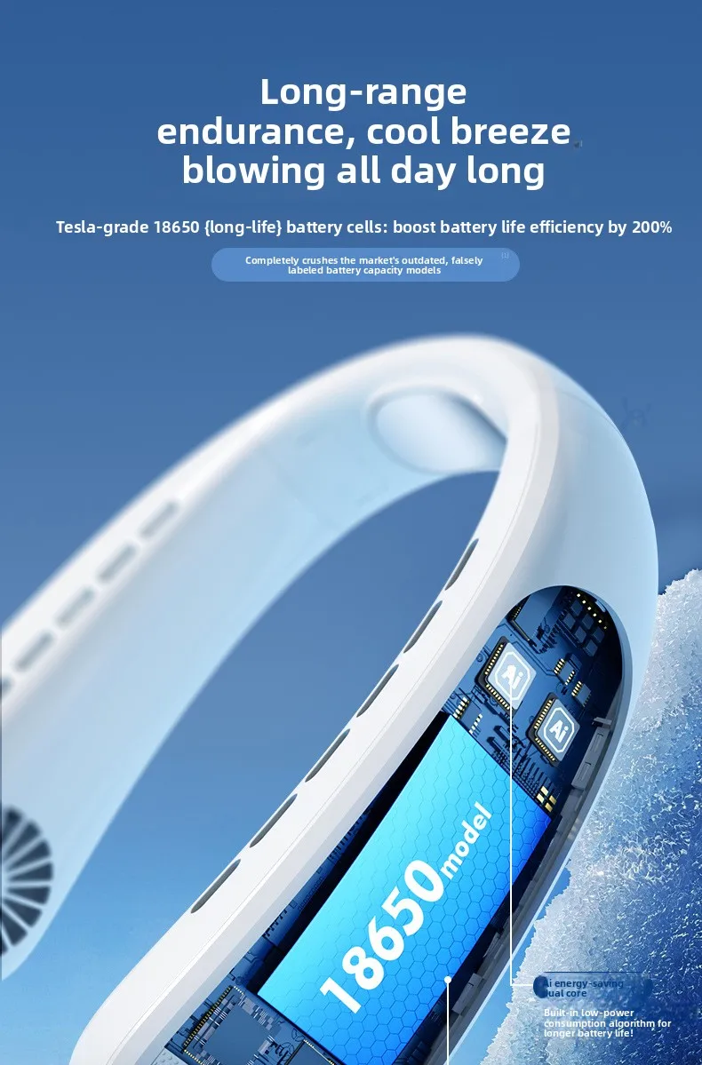Sports Neck Hanging Cooling Small Fan Portable Neck Hanging Digital Display Strong Wind Silent Bladeless Charging Small Fan