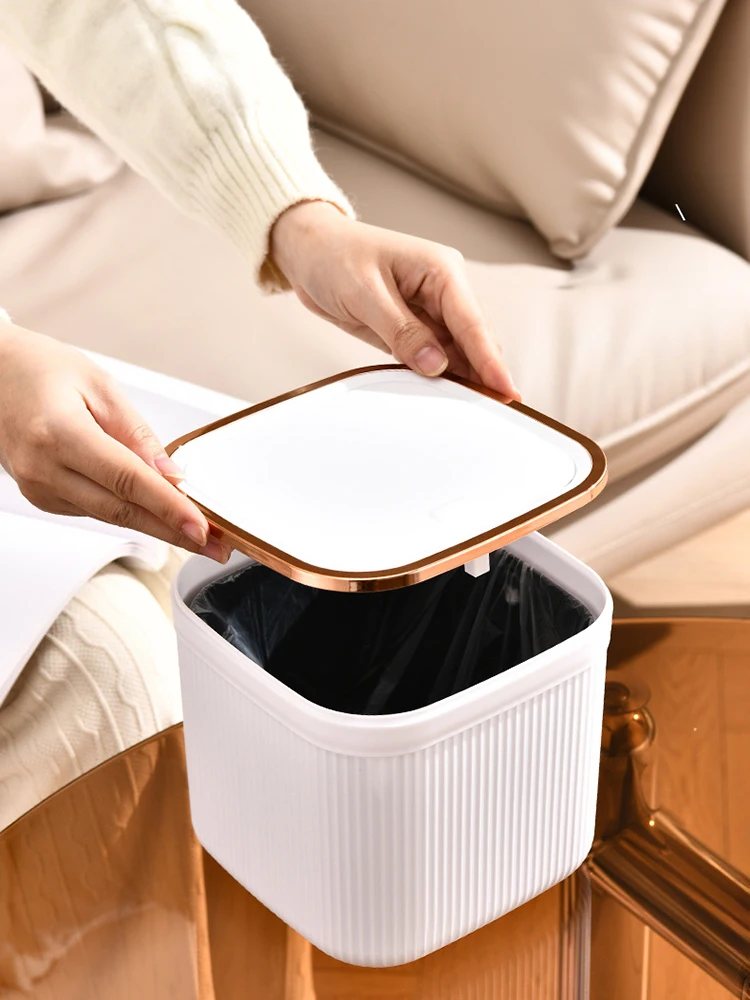 1pc Stylish and Durable Desktop Garbage Can for Office Desks and Study Tables Striped Waste Bin