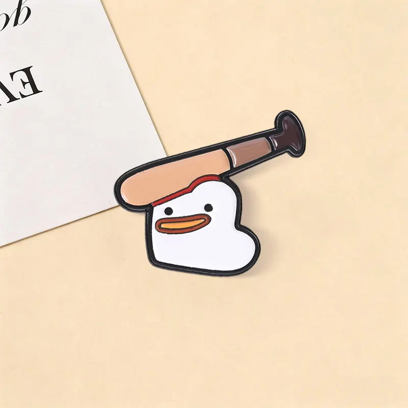 Cute Cartoon Baseball Bat Duck Enamel Pin Funny Comedy Baseball Bat Hitting Duck Brooch Lapel Bag Badge Jewelry Gift for Friends