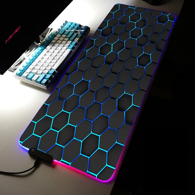 grande rgb led desk mats computador mousepad luminoso mousepad novo tapete geometrico teclado backlight mesa pad gamer xxl 90x40cm 01