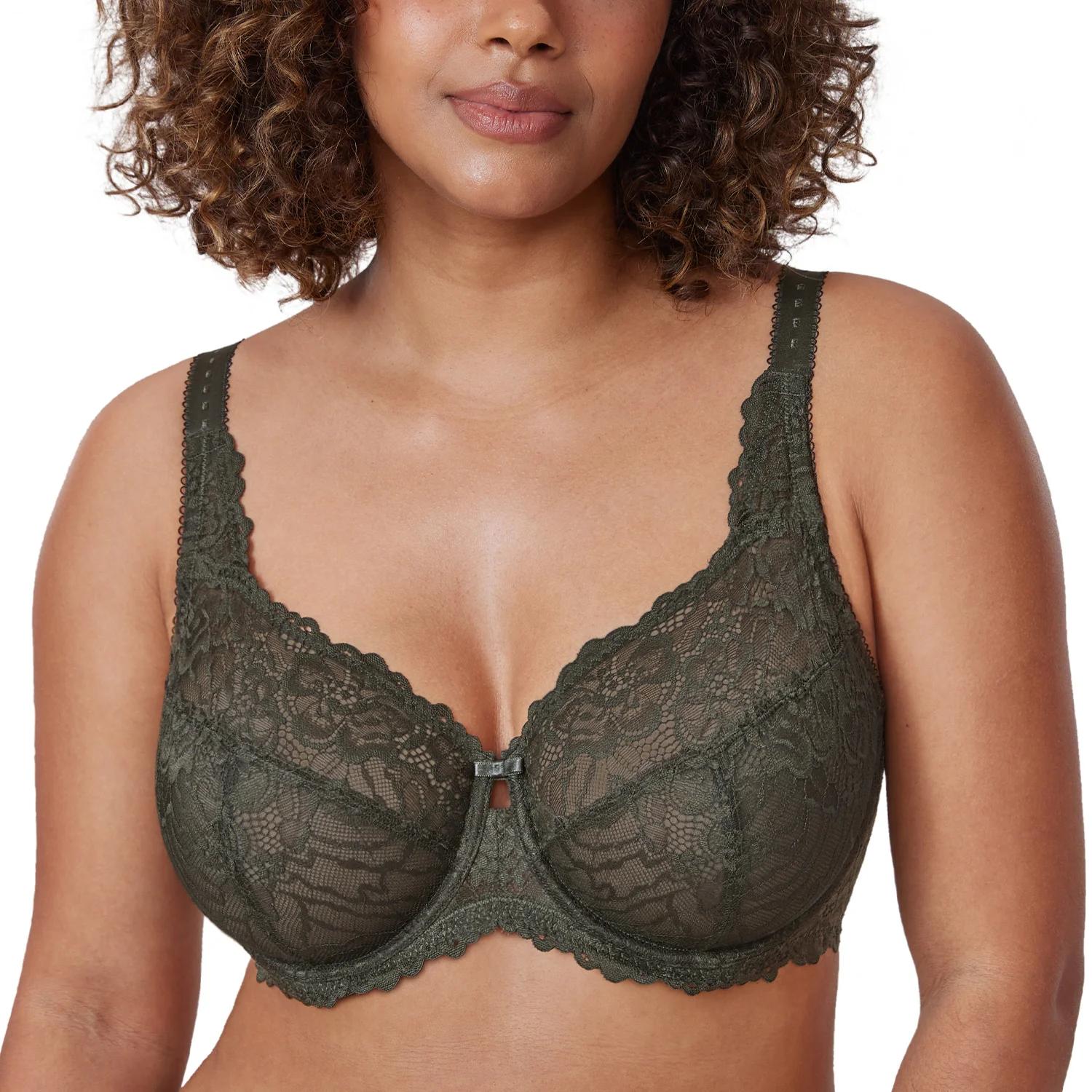 Women\'s Plus Size Minimizer Full Coverage Unlined Underwire Lace Bra Transparent