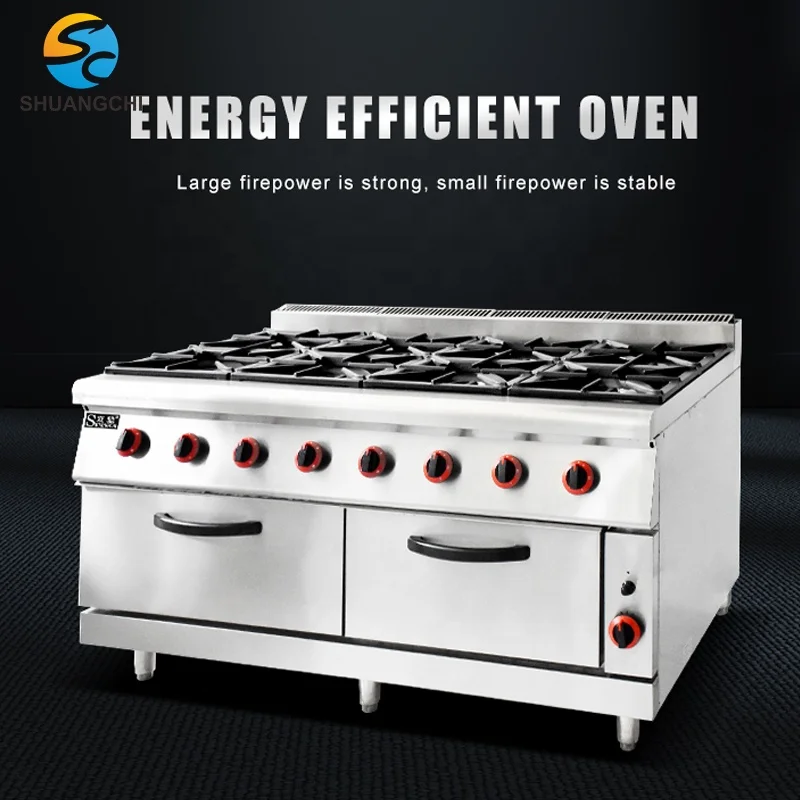 Combination Grill Gas 8 Burner Cooking Range Maker Commercial Gas Cooker Oven Built-in Oven Machine Food Grade Stainless Steel