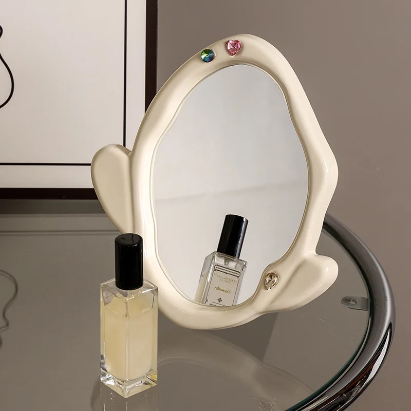 Cute Irregular Gem Desktop Makeup Mirror Ceramic Small Vanity Mirror For Girls Women Bedroom Dorm Decor