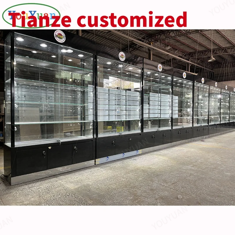 (Customized) popular showcases tempered glass display showcase LED lighting showcase display store