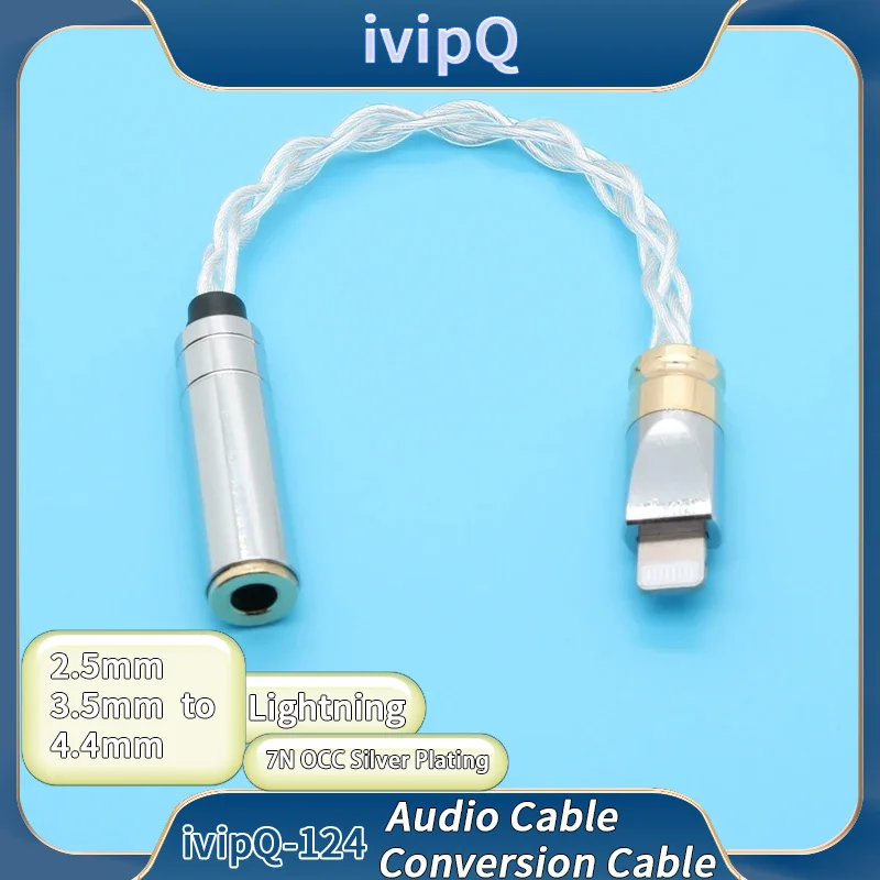 IvipQ-124 kabel konversi Audio, HiFi 7N OCC perak Plating Lightning ke Typec dengan Typec ke 2.5mm/3.5mm/4.4mm wanita