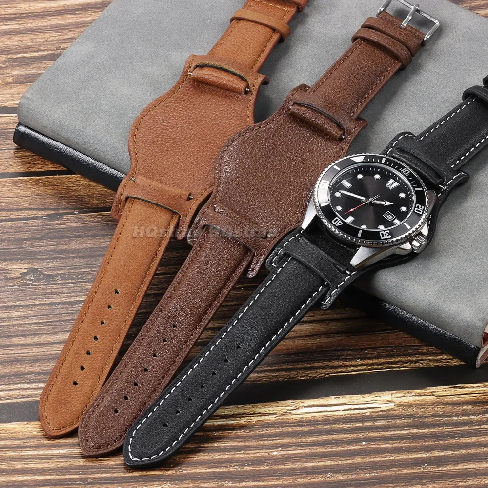 Genuine Leather Strap 20mm 22mm 18mm Vintage Cowhide Bracelet for Omega for Seiko Wristband Women Men Replacement Watch Band