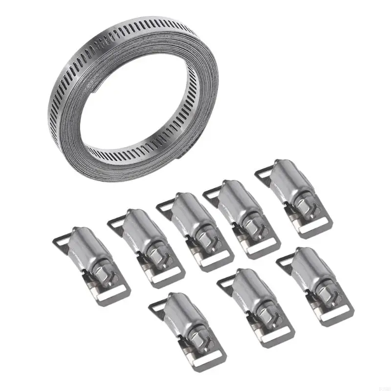 F26C Adjustable 304 Stainless Steel Duct Clamps System 12 FT Metal strapping for w/ Holes + 8 Fasteners Intercooler Pipe Plum