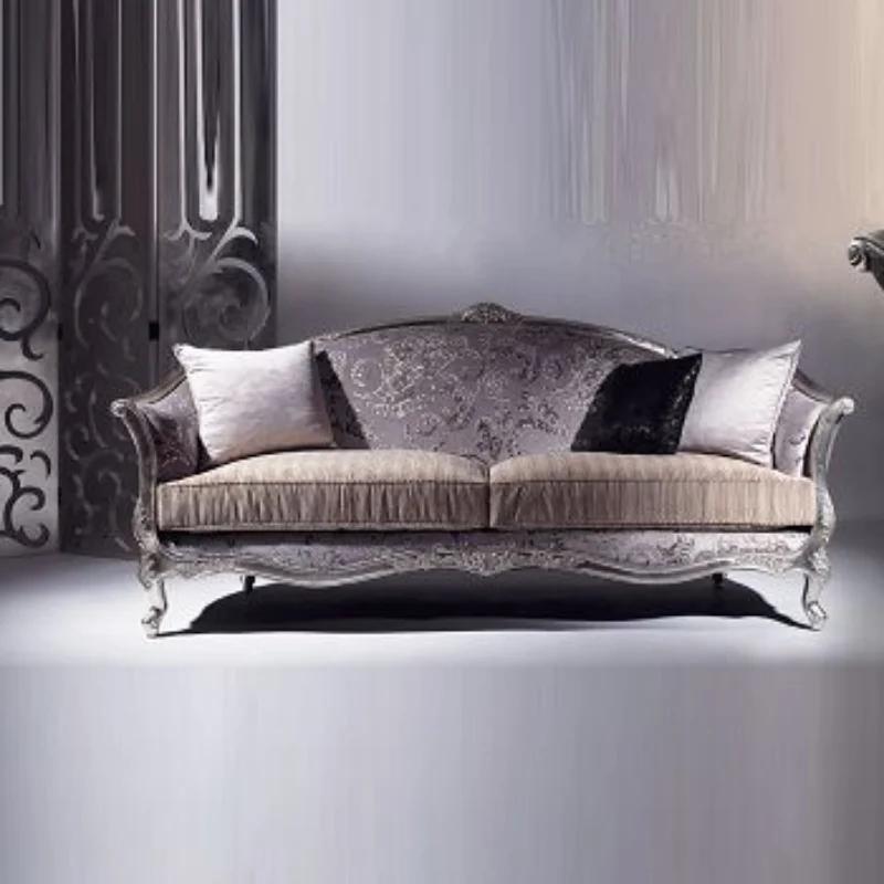 

Neoclassical three-person sofa, fabric soft bag three-person , carved sofa