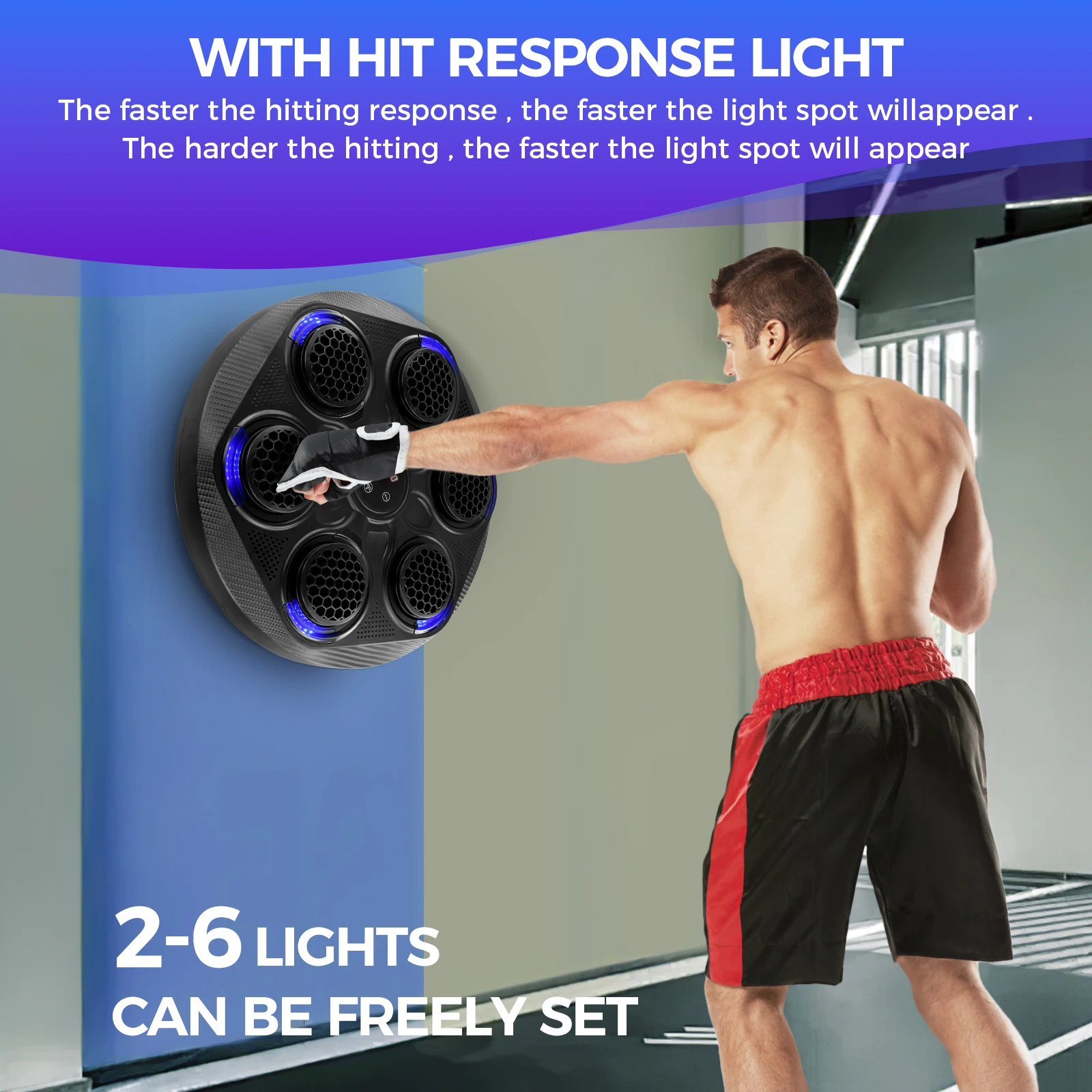 Imagem -02 - Smart Boxing Training Equipamento de Perfuração Máquina de Boxe de Música Bluetooth Montado na Parede com Luva Treinamento de Agilidade de Foco