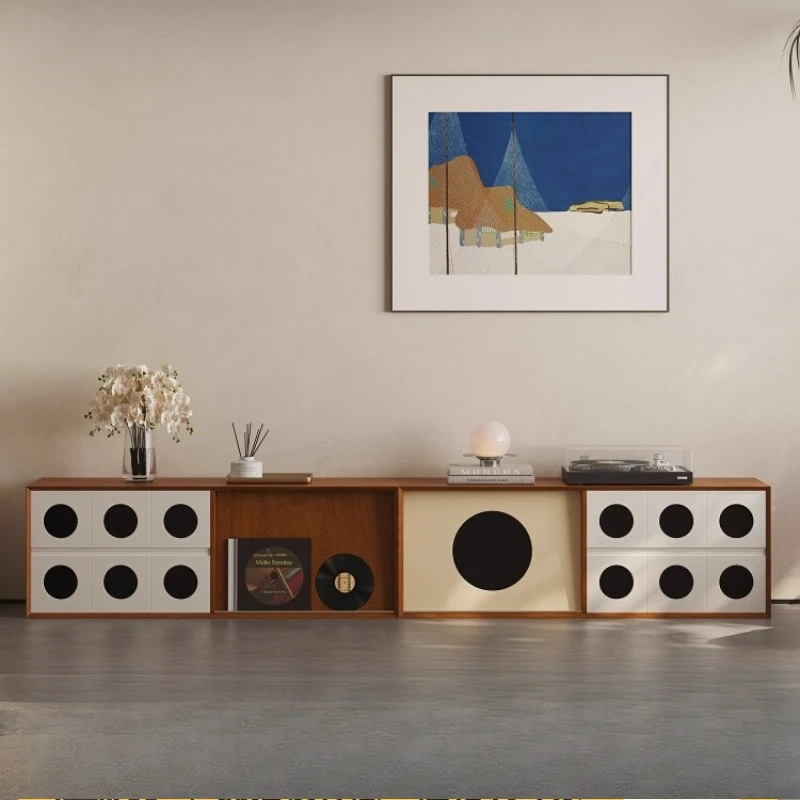 

French retro floor module combination TV cabinet storage locker integrated living room home