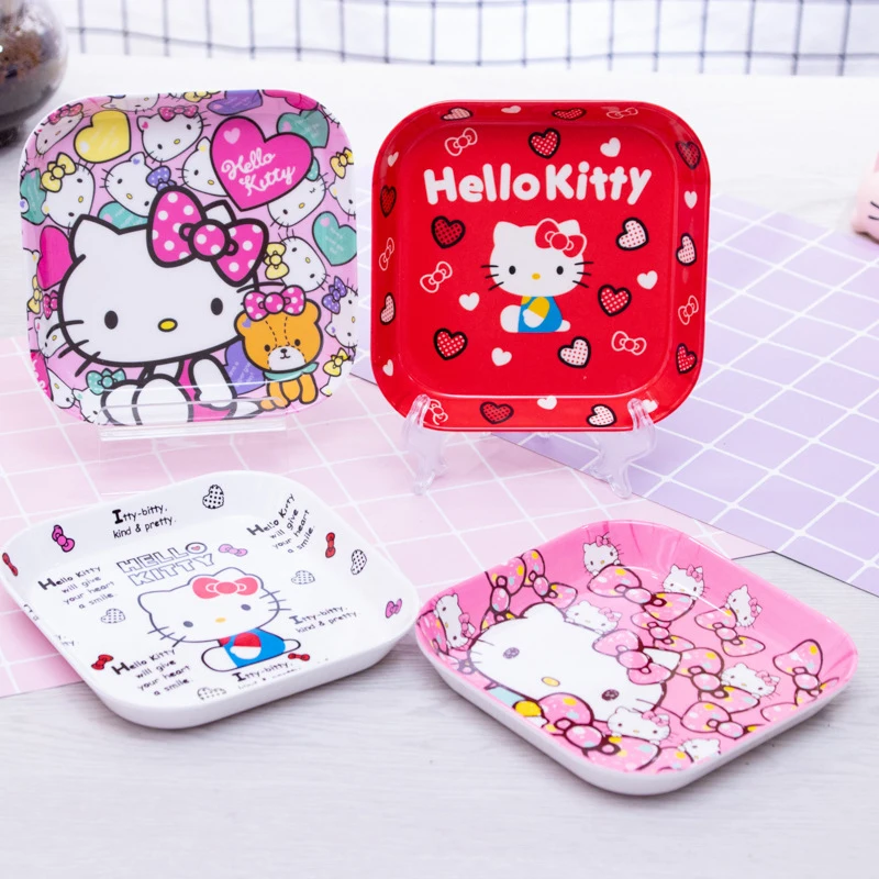 Sanrio Hello Kitty Dinner Jewelry Plate Cinnamoroll Cartoon Anime Baby Children Saucer Tableware Kuromi Fruit Plates Snacks Tray