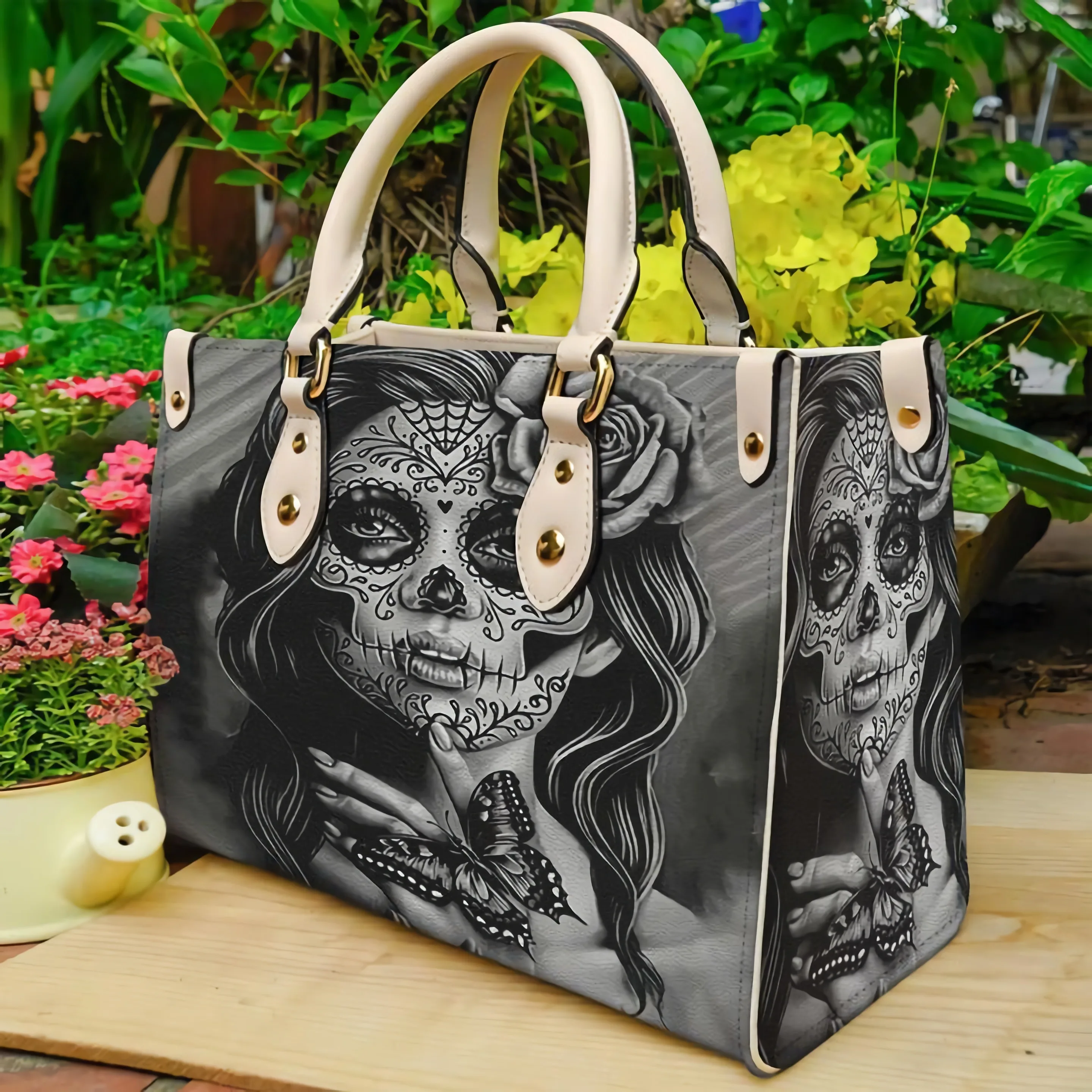 

Skull Girl Tote Bags For Women Pu Leather Handbags Skull Day Of The Dead Printing Designer Shoulder Female Messenger Sac Fashion