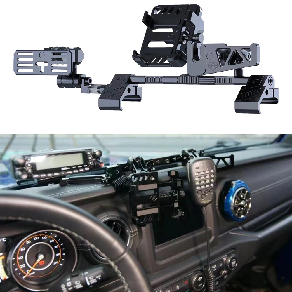 

Center Console Mobile Phone Bracket Walkie Talkie Stand Clock Combination aluminum alloy For Jeep Wrangler JL2018+ SXMA JL1198-2