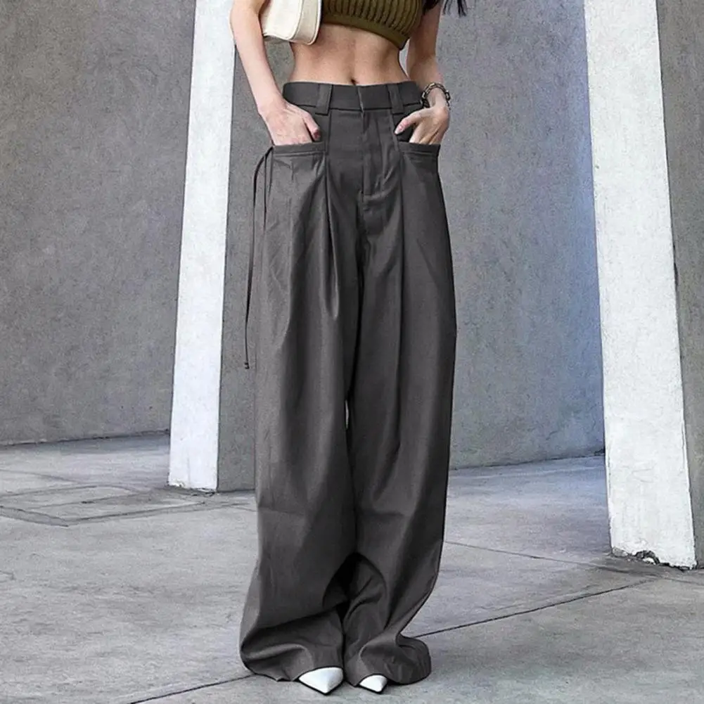 

Y2K Long Pants Mid Waist Women Loose Cargo Pant Comfortable Black Solid Color Vintage Relaxed Fit Drawstring with Large Pockets