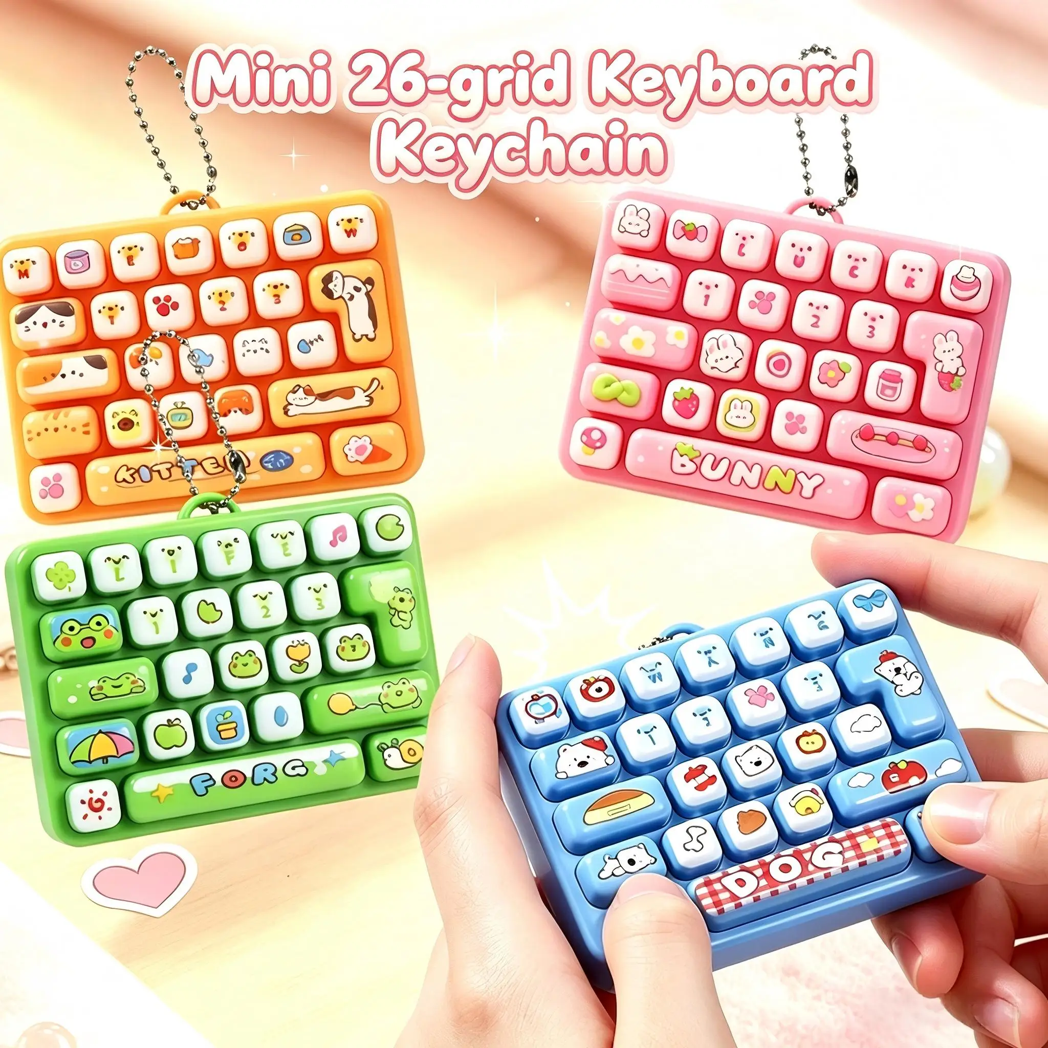 Mini Llavero con Teclado de 26 Teclas, Juguete Sensorial con Botones para Apretar, Lindo, Portátil, para Aliviar el Estrés, Colgante de Descompresión, Regalo
