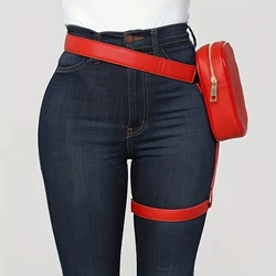 Trendy Stylish Black Women Waist Leg Belt Leather Cool Girl Bag Fanny Pack for Outdoor Hiking Motorcycle
