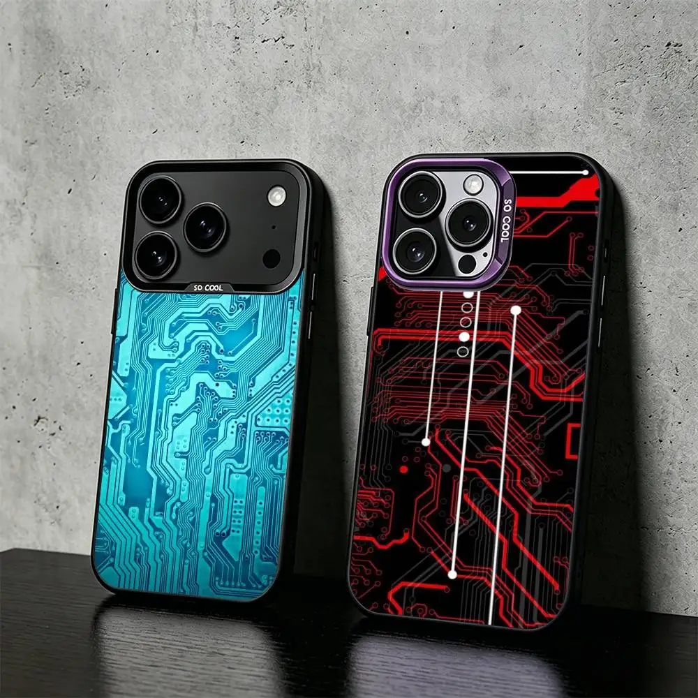 

Creative Circuit Board Pattern Phone Case For iPhone 17,16,15,14,13,12,11 Plus,Pro Max,XS,Colored silver phone case