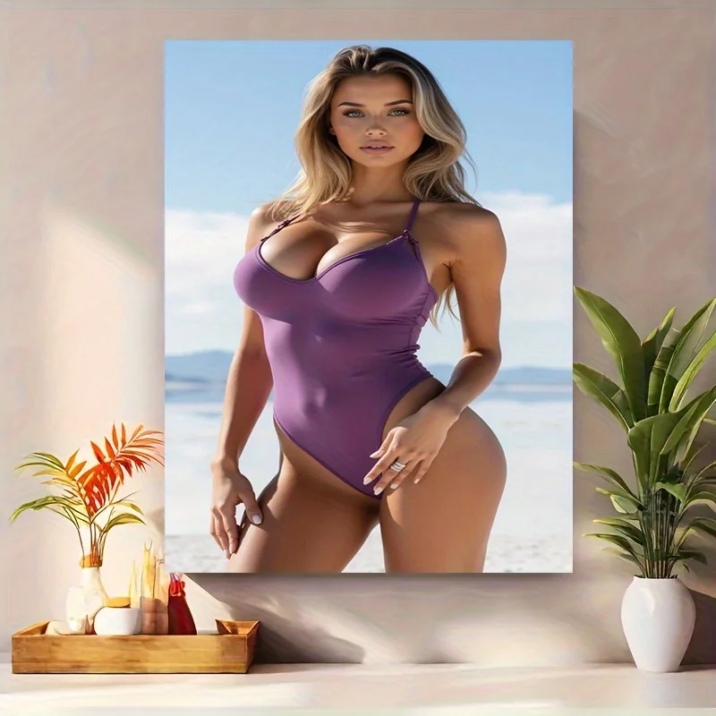 Beach Canvas Wall Art 12x18 Inch Purple Swimsuit Photography Print Home Decor