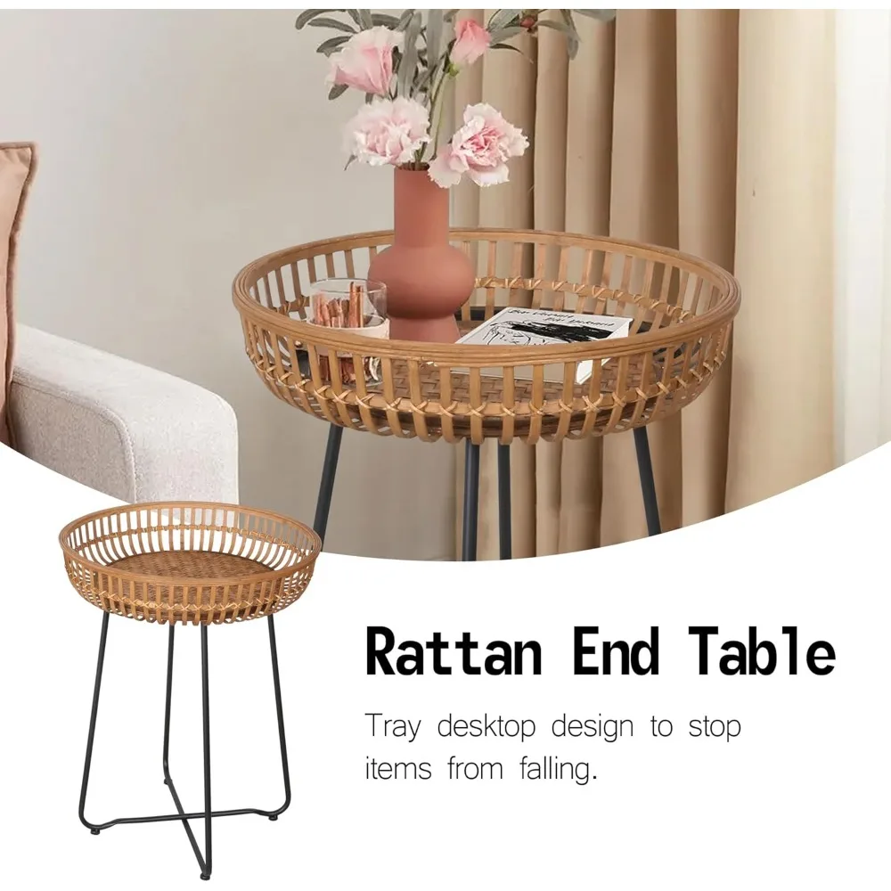 طاولات قهوة متداخلة من الخيزران بأرجل معدنية، مجموعة من 2 لمساحات المعيشة على الطراز البوهيمي والشرفات الخارجية