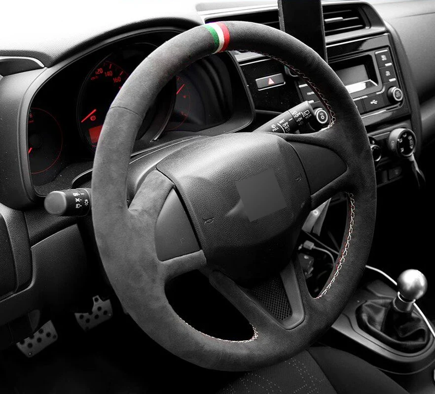 Genuine Leather White Thread Steering Wheel Cover Wrap For Alcantera Car Accessoires Specifically For Honda Fit 2014 Vezel 2016