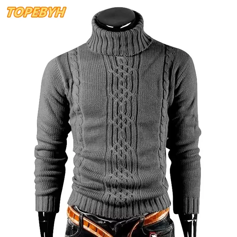 

2025 Men's Warm Sweater Long Sleeve Turtleneck Sweater Retro Knitted Pullover Sweaters