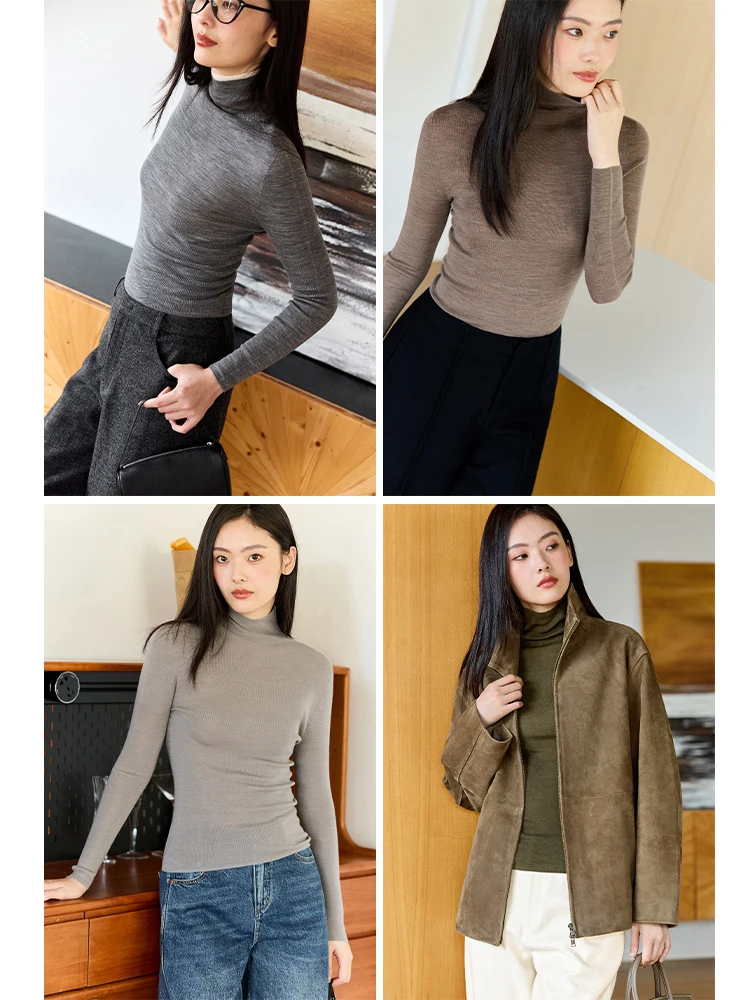 

Ningxia jian Yangzi Yarn Spun Wool Sl Long Sve Knitted irt Base Layer Top Women's Slim Fit Casual Sle Woolen K...