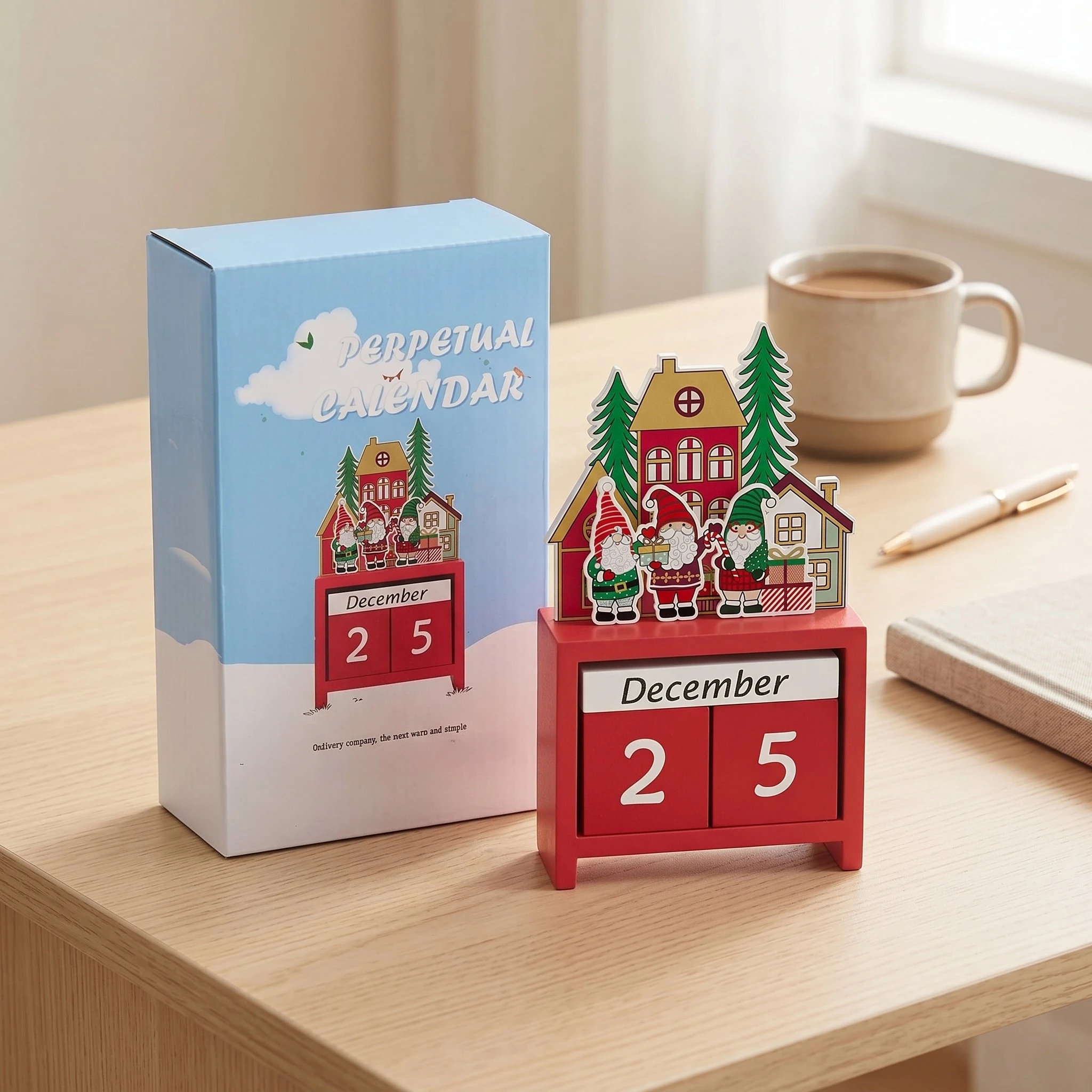 Christmas Countdown Advent Calendar, Days Until Christmas Countdown Desk Wooden Decoration Home Ornaments Office Decor - Santa view 5