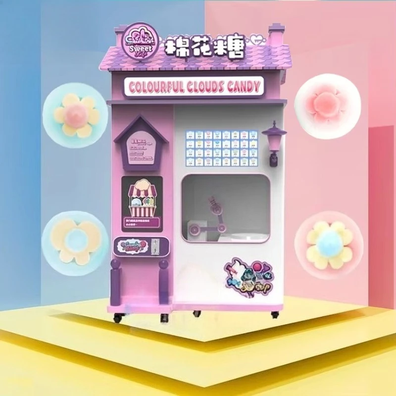 Full Automatic Cotton Candy Fairy Floss Vending Machine 36 Patterns Digital Touchscreen Self-Service Credit Card Multi-Language