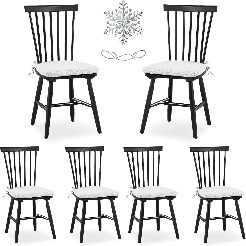 Dining Chairs Set of 6, Windsor Side Chairs with Removable Cushion & Spindle High Back, Wood Dining Room Chair for Christmas