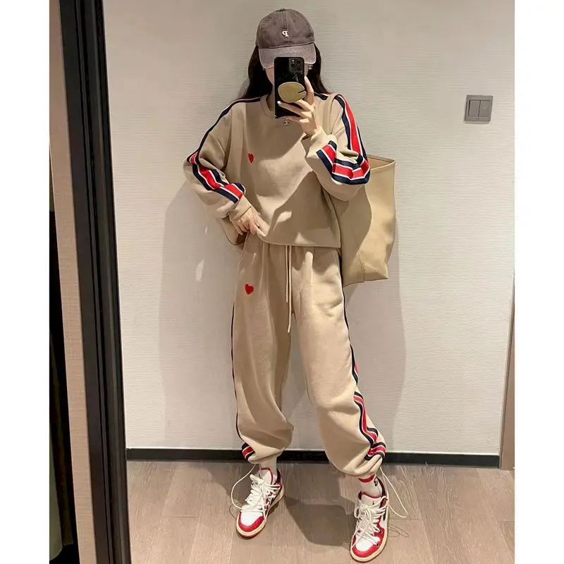 Harajuku Printed Embroidery Women\'s Tracksuit Korean Oversized Hoodies+Sweatpants Suit Women Streetwear 2 Piece Sets Y2k Clothes