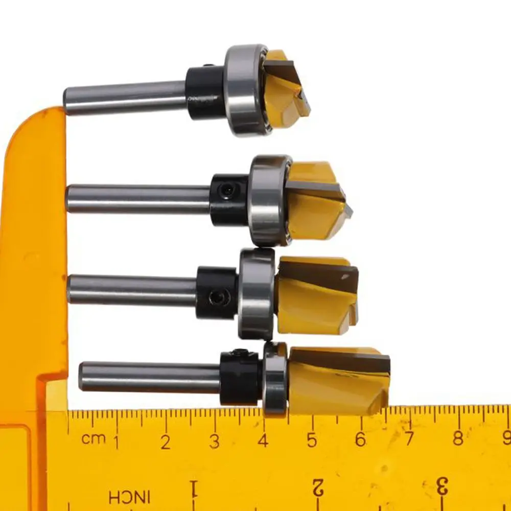 4 Stuks Carbide Bodem Reiniging Router Bit Wolfraam Gelegeerd Koolstofstalen Deur Scharnier Router Bit Set Zwart Zilver Pen Groef Snijder