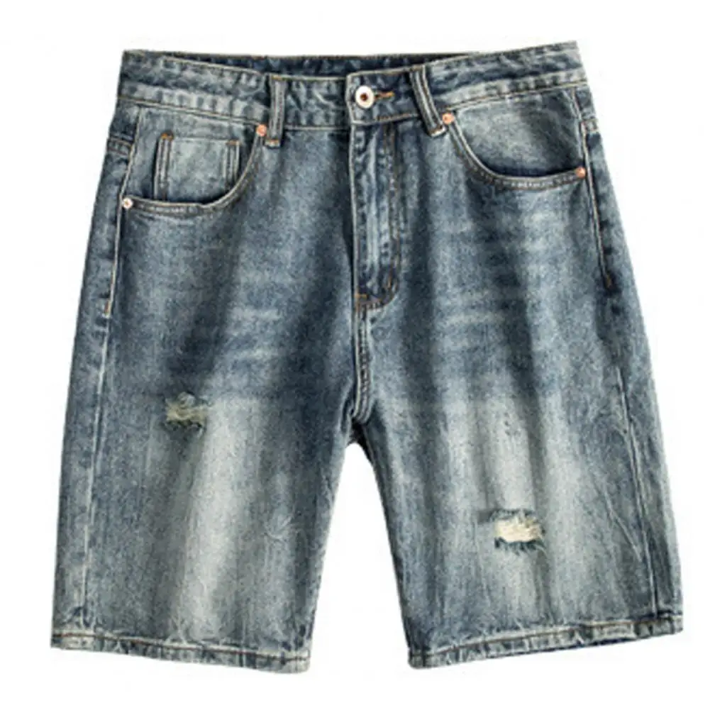 

Comfortable Denim Shorts Men Denim Shorts Stylish Men's Denim Shorts Straight Leg Multi Pockets Ripped Holes Design for Fashion